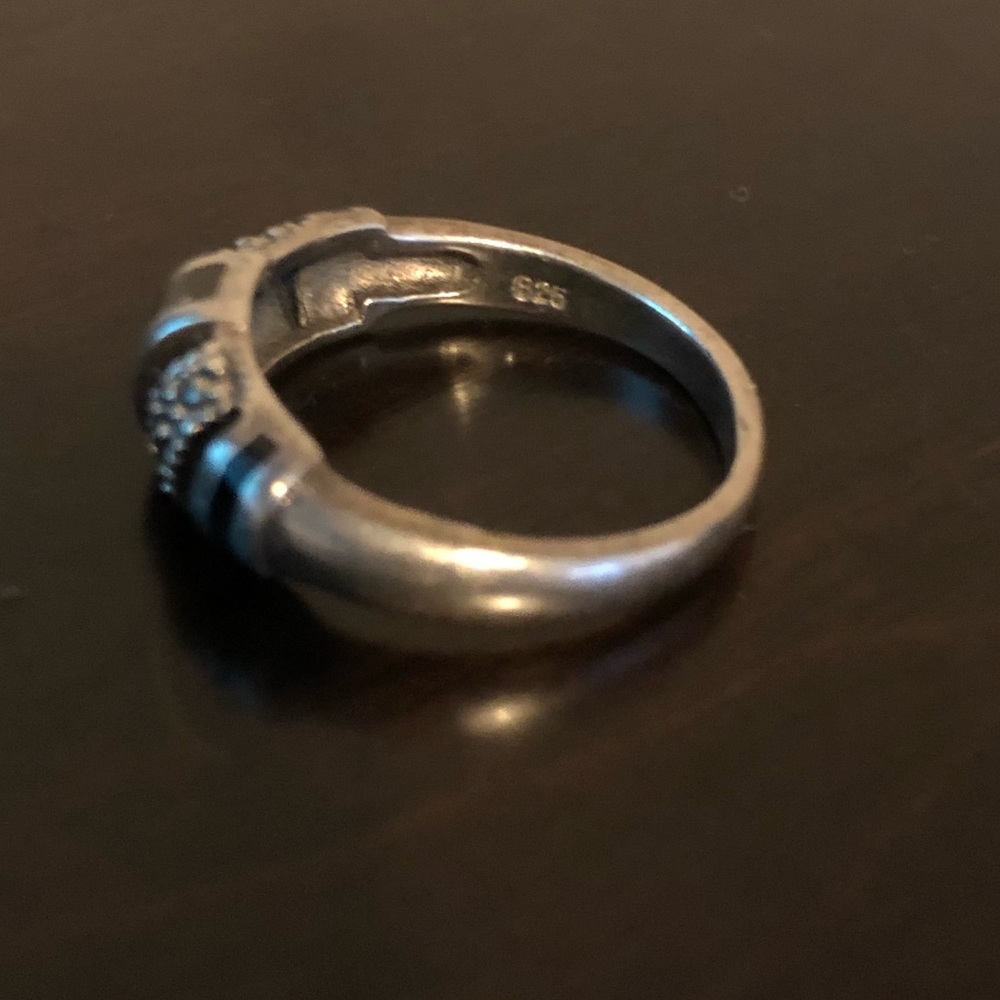 925 Sterling Silver Onyx & Marcasite Band Ring | Vintage Statement Ring | Size 6 - Picture 5 of 6